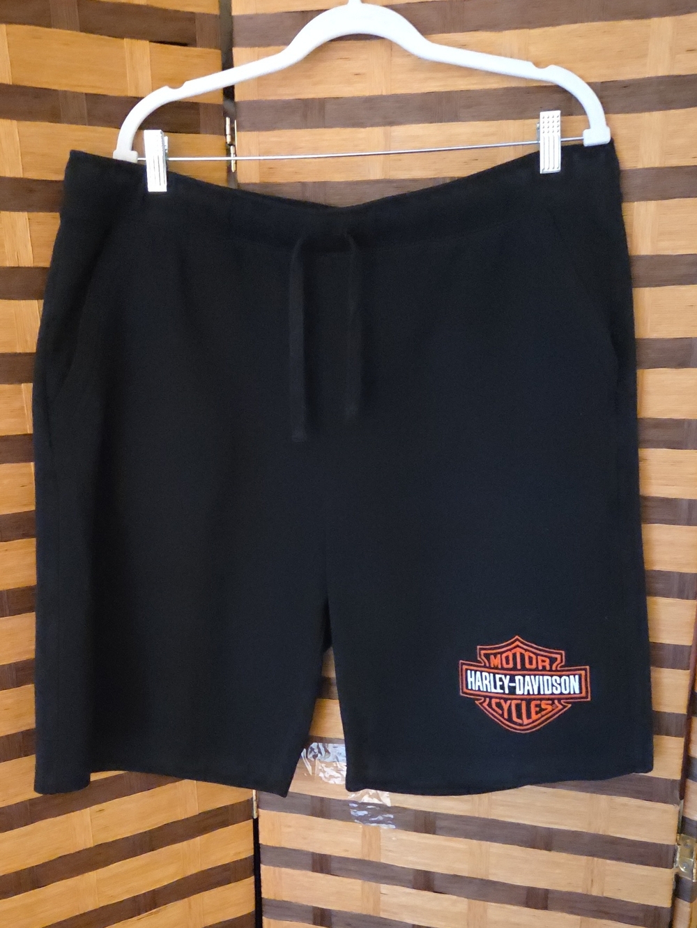 Harley-Davidson Black Fleece Shorts with Orange Logo Pockets